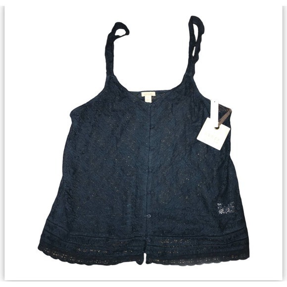 hinge Tops - Hinge Lace Navy Sleeveless Top